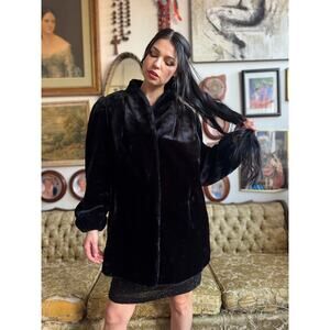 Vintage Black Faux Mink 40s Style Jacket by Outerlayers Ladies Size XL